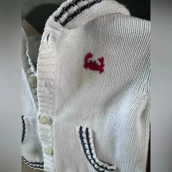 Janie and Jack hooded knitt cardigan 6-12M crab stitching detailing - Picture 2 of 5